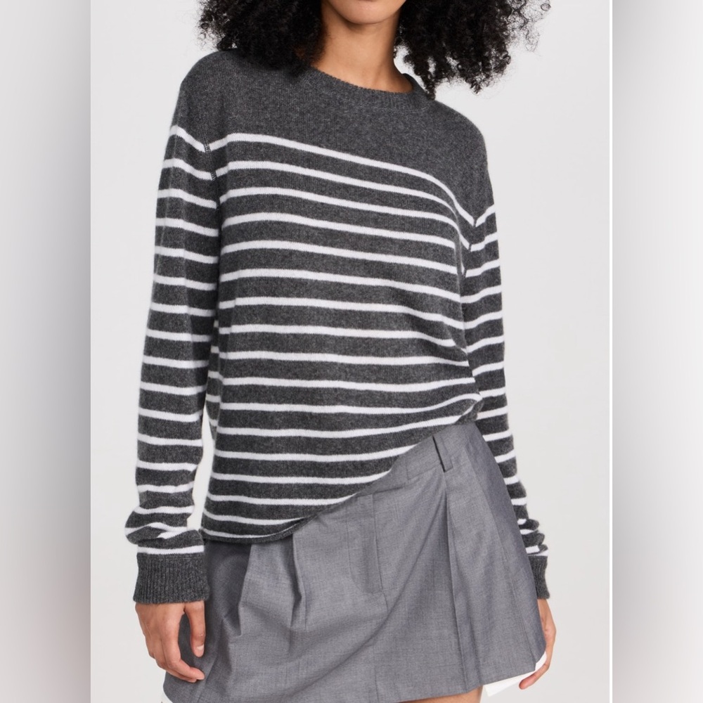 Reformation Gray Striped Cashmere Boyfriend Sweater Small